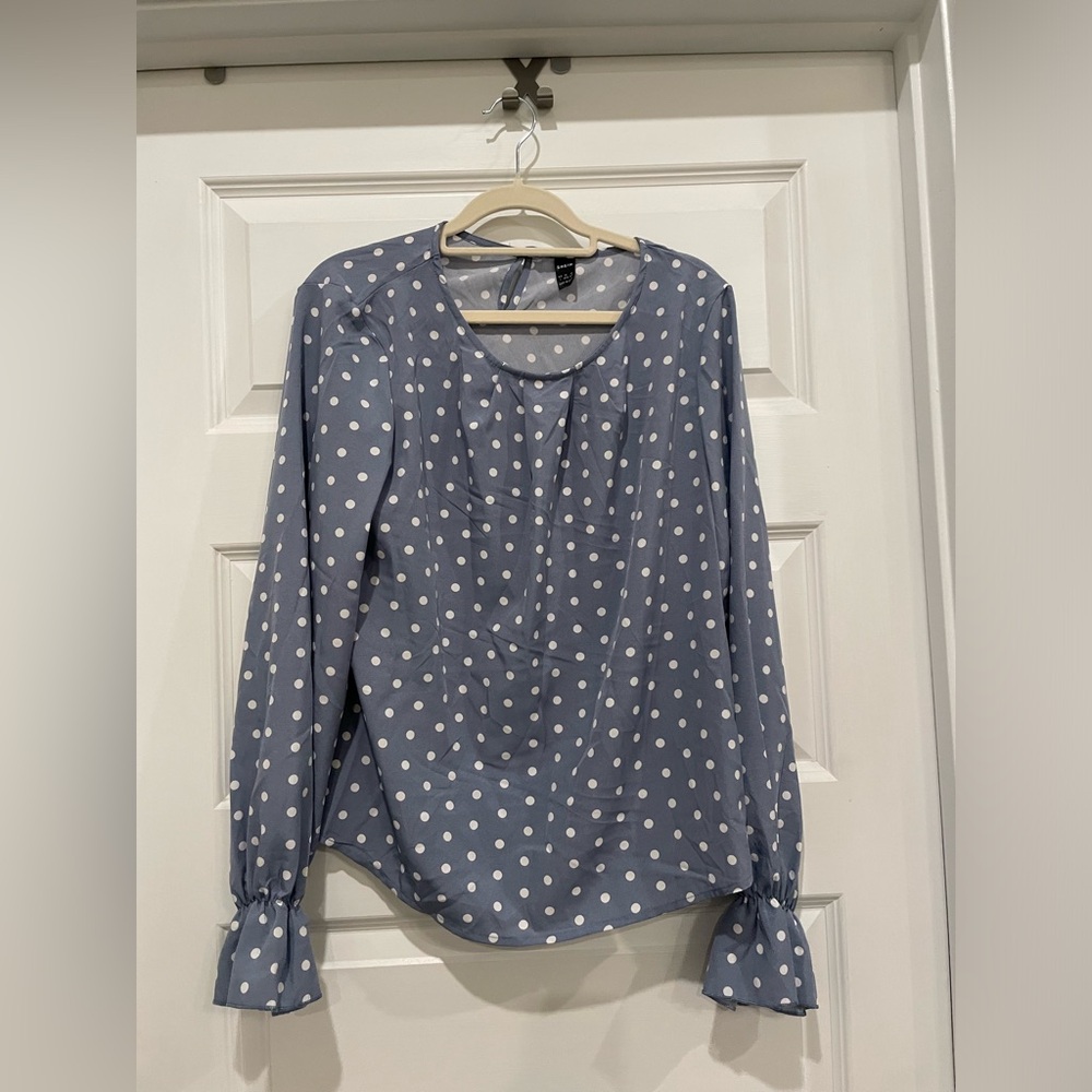 SHEIN- Blue Polka Dot Blouse- Size Large
